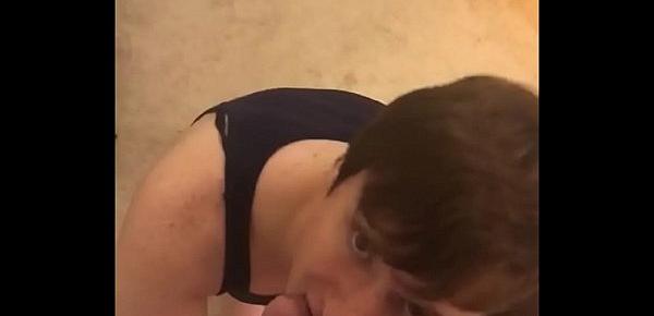  crossdressed twink giving bj takes hot load on his face